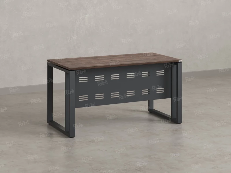 Стол прямой на О-образных опорах с металлическим экраном 1200x700x750 RM042-12x7 Дуб Апрельский шоколад/Серый