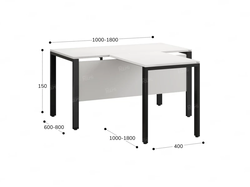 Стол с брифингом на П-образных опорах с экраном ЛДСП RM044-12x8 1200x2000x750 Белый/Черный