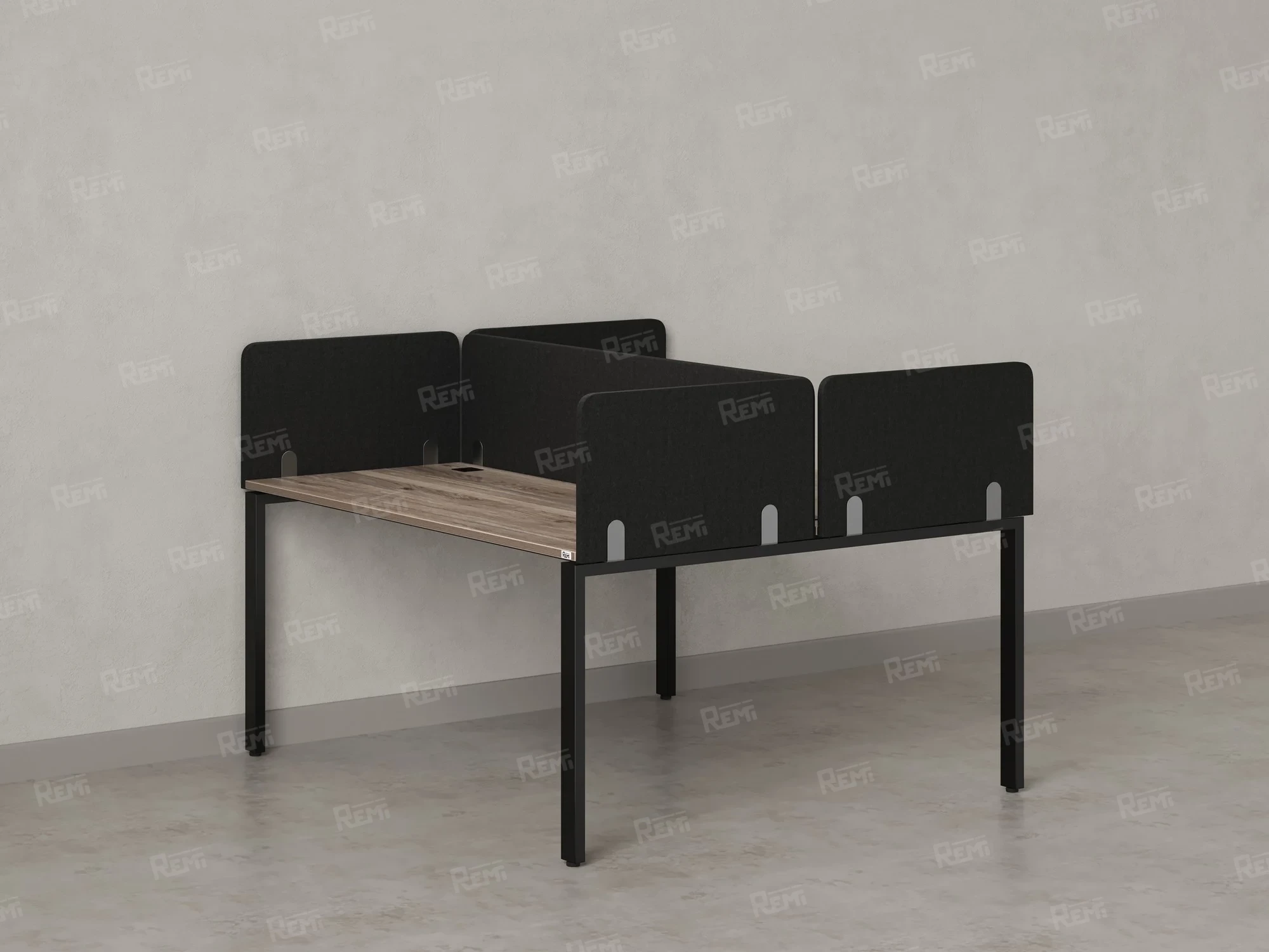 Бенч-система, 2 рабочих места, на П-образных опорах, 5 тканевых экрана 1600x1600x750 RM165-3-16x16 Дуб Маувелла/Черный