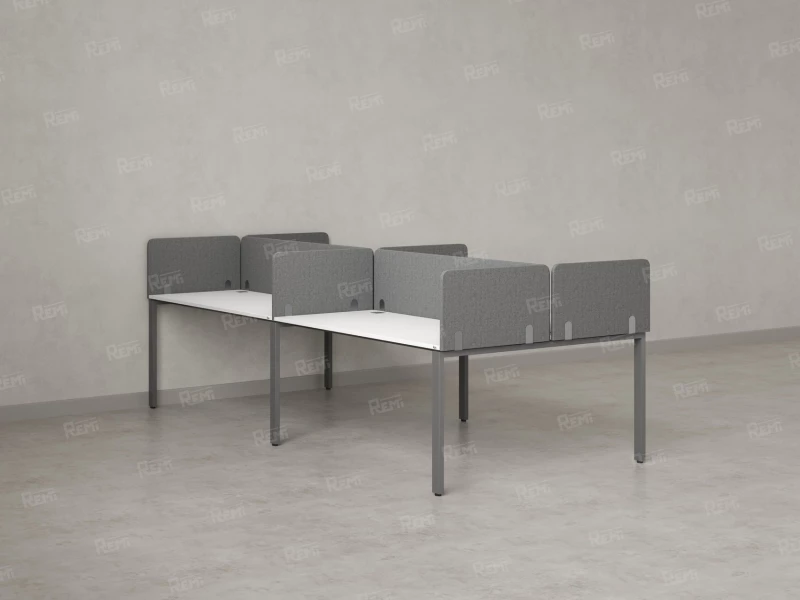 Бенч-система, 4 рабочих места, на П-образных опорах, 8 тканевых экранов 3200x1400x750 RM166-1-16x14 Белый/Серый