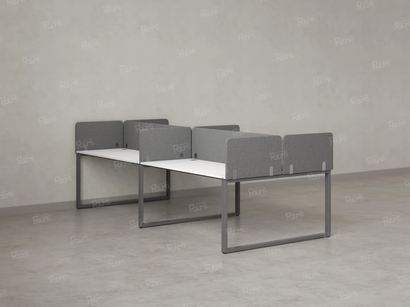 Бенч-система, 4 рабочих места, на О-образных опорах, 8 тканевых экранов 2000x1200x750 RM170-1-10x12 Белый/Серый