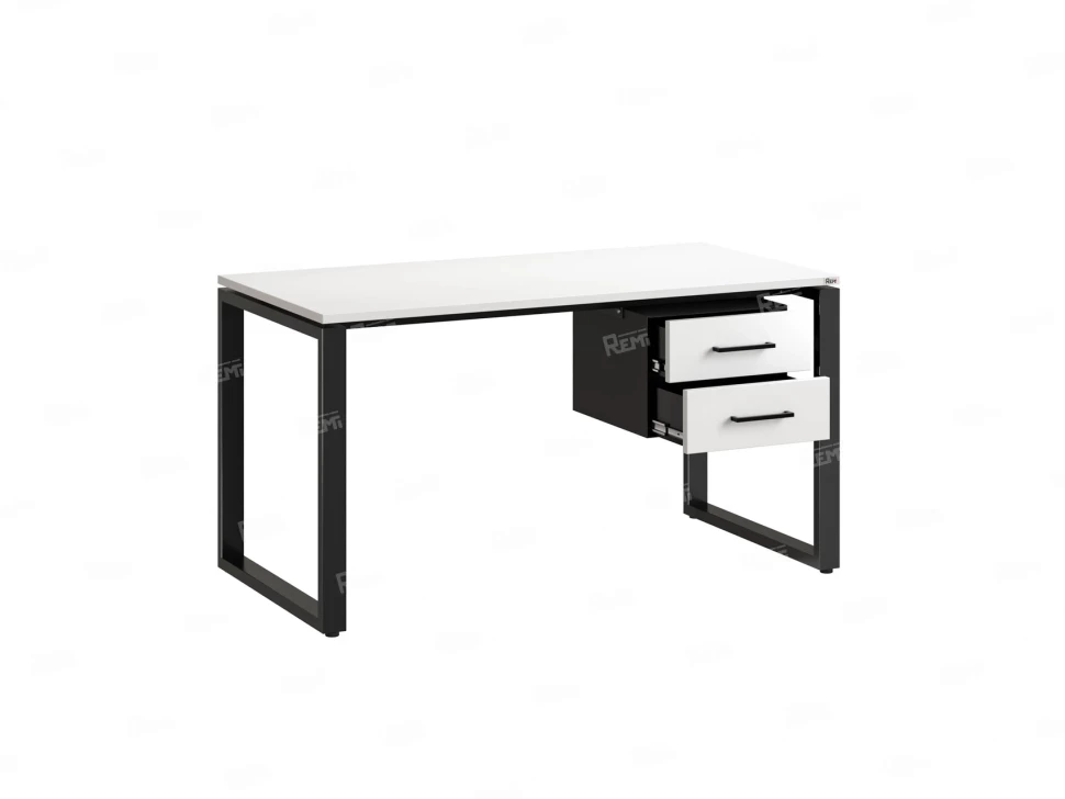 Стол прямой с подвесной тумбой 2 ящика, О-опора 1800x700x750 RM037-18x7 Белый/Черный