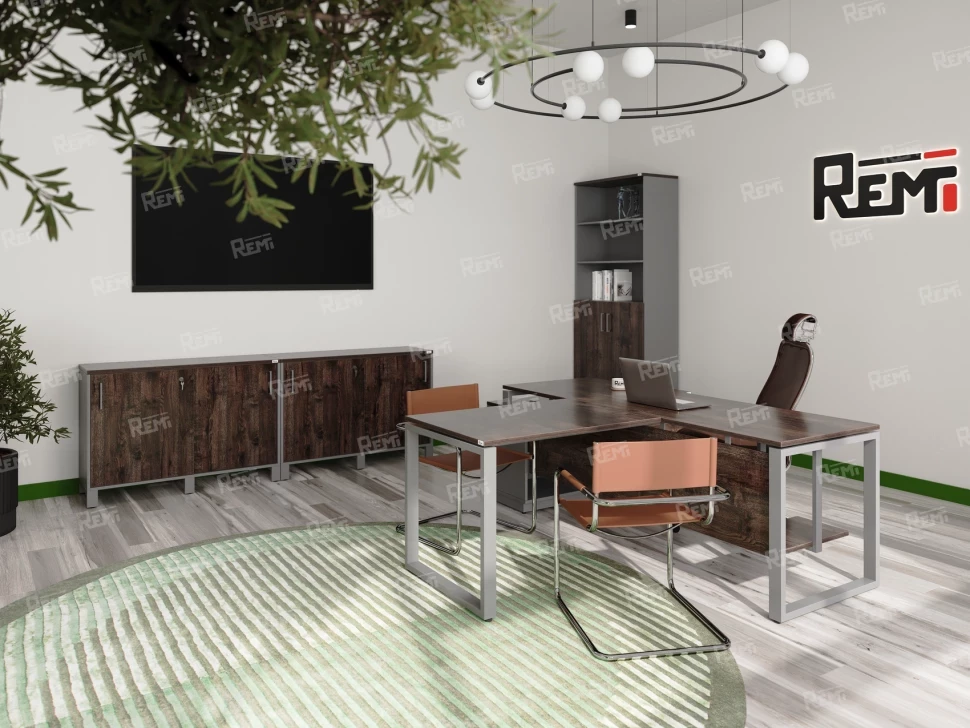 Стол прямой с подвесной тумбой, П-опора 1800x800x750 RM038-18x8 Дуб Апрельский шоколад/Серый