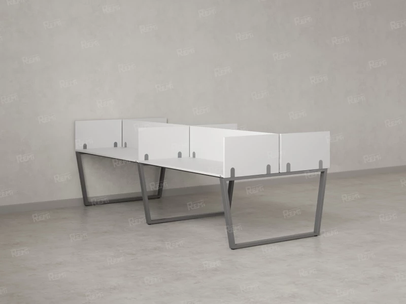 Бенч-система, 4 рабочих места, на U-образных опорах, 8 ЛДСП экранов 3200x1400x750 RM173-2-16x14 Белый/Серый