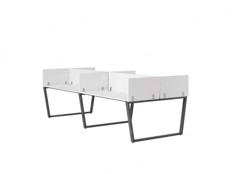 Бенч-система, 4 рабочих места, на U-образных опорах, 8 ЛДСП экранов 3200x1400x750 RM173-2-16x14 Белый/Серый