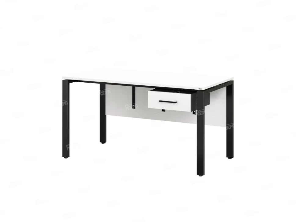 Стол прямой, подвесная тумба, ЛДСП экран, П-опора 1800x600x750 RM030-18x6 Белый/Черный