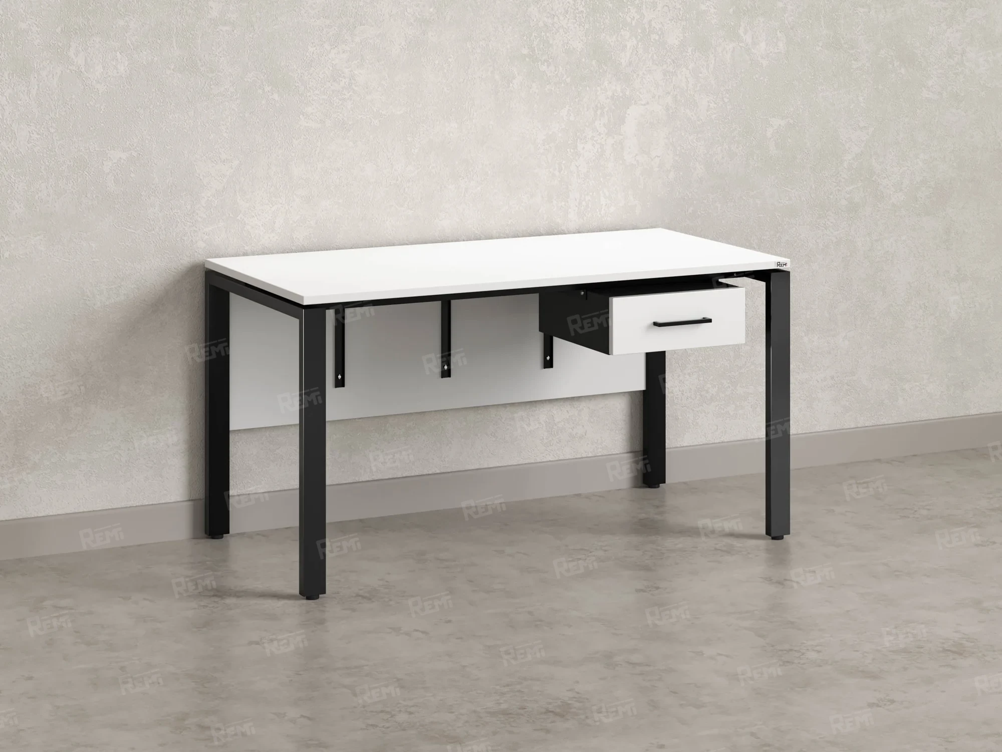 Стол прямой, подвесная тумба, ЛДСП экран, П-опора 1800x600x750 RM030-18x6 Белый/Черный