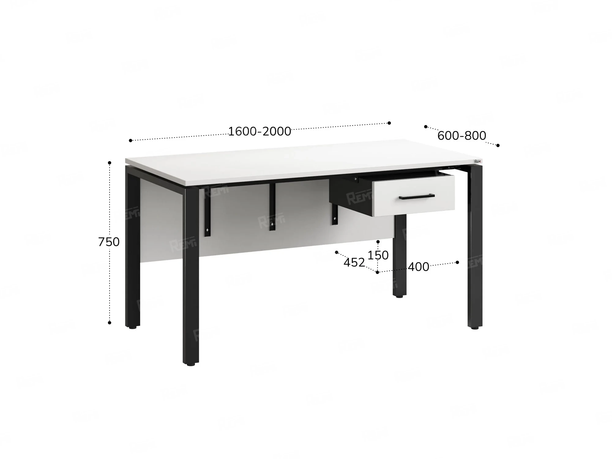 Стол прямой, подвесная тумба, ЛДСП экран, П-опора 1800x600x750 RM030-18x6 Белый/Черный