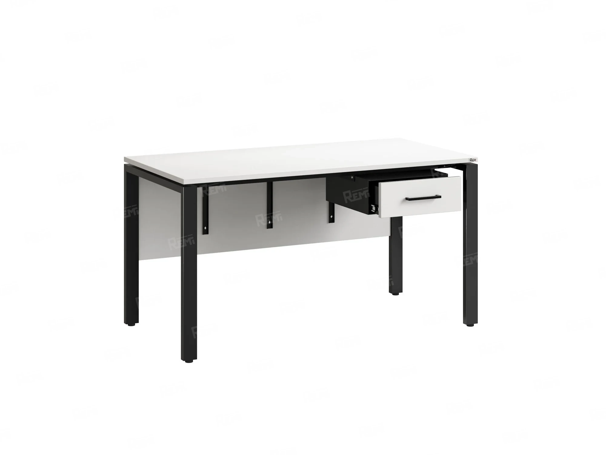 Стол прямой, подвесная тумба, ЛДСП экран, П-опора 1800x600x750 RM030-18x6 Белый/Черный