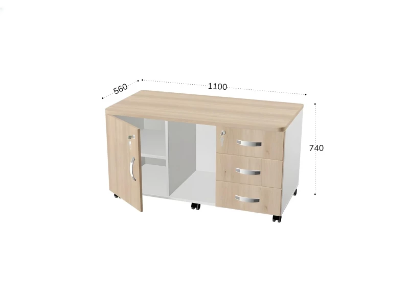 BRL RB034-110х56 Сервисная тумба для копировальной техники 1100х560х740 Акация/Белый