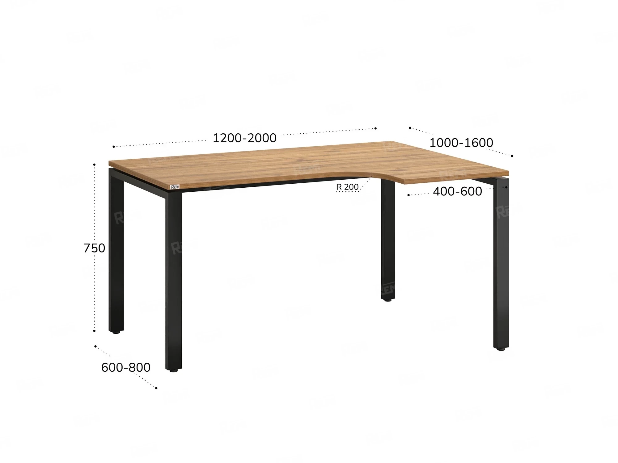 Стол угловой, П-опора, правый 1600x800/1000x750, RM052-16x8-10 Дуб Юстус/Черный