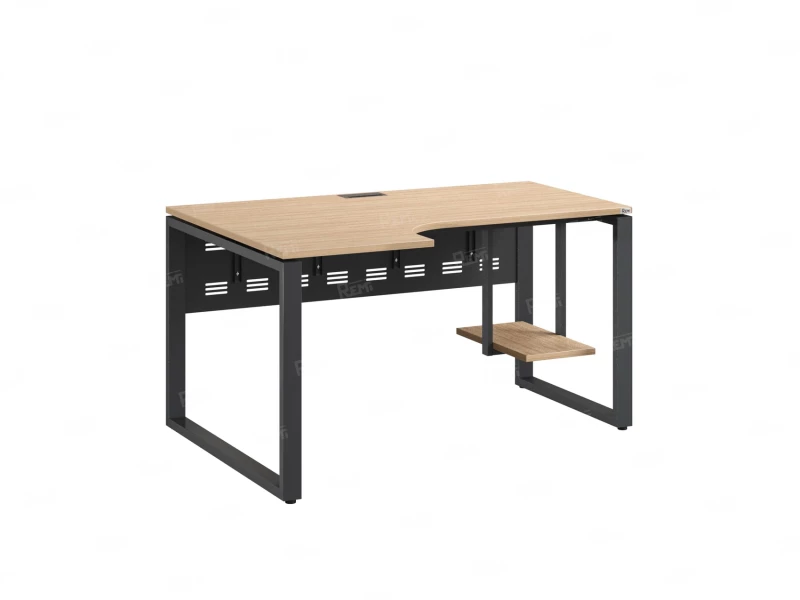 Стол угловой, экран металл, О-опора, левый 1800x600/900x750, RM056-18x6-9 Вяз Швейцарский светлый/Серый