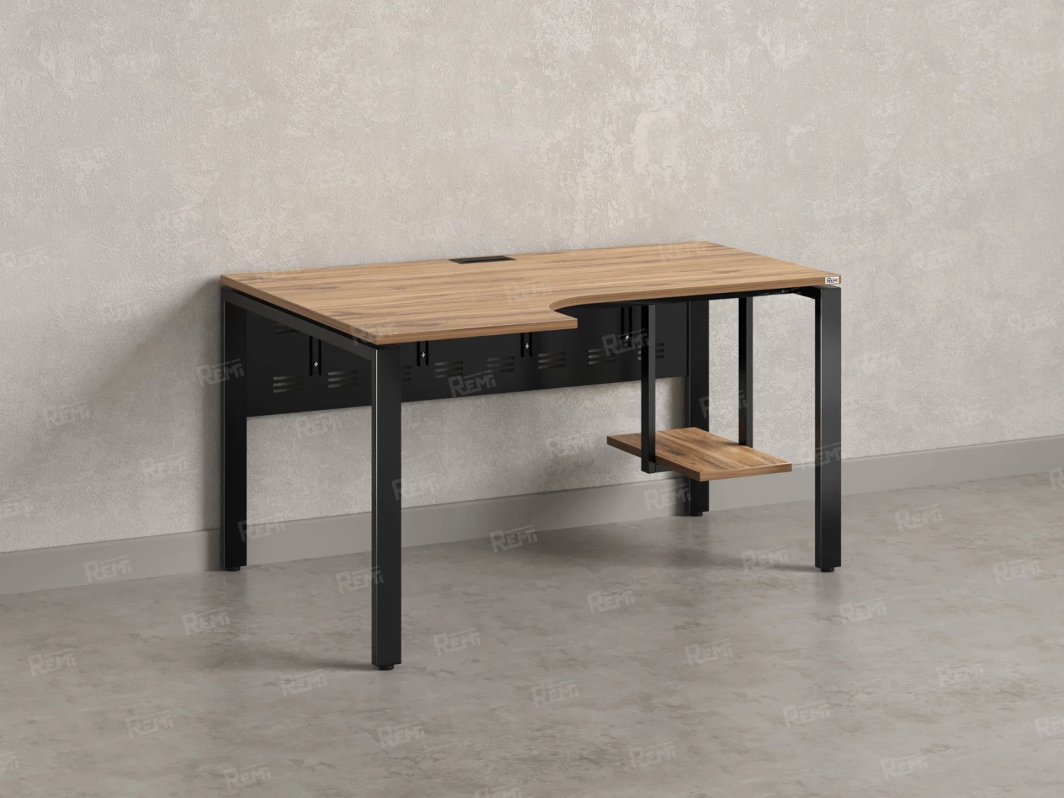 Стол угловой, экран металл, П-опора, левый 1800x800/1000x750, RM059-18x8-10 Дуб Юстус/Черный