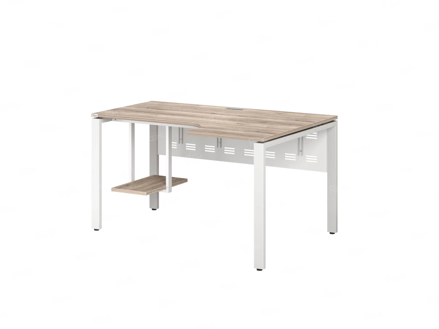 Стол угловой, экран металл, П-опора, правый 1600x700/900x750, RM058-16x7-9 Дуб Маувелла/Белый