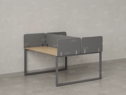 Бенч-система, 2 рабочих места, 5 тканевых экранов 1000x1400x750 RM169-3-10x14 Вяз Швейцарский светлый/Серый
