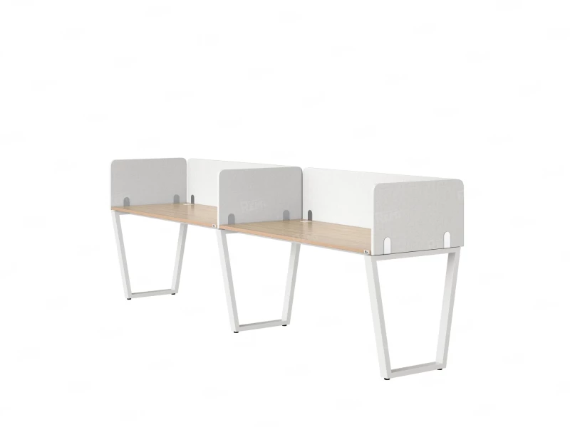 Бенч-система в 1 ряд, 2 рабочих места 5 тканевых экранов 2400x800x750 RM174-1-24x8 Вяз Швейцарский светлый/Белый