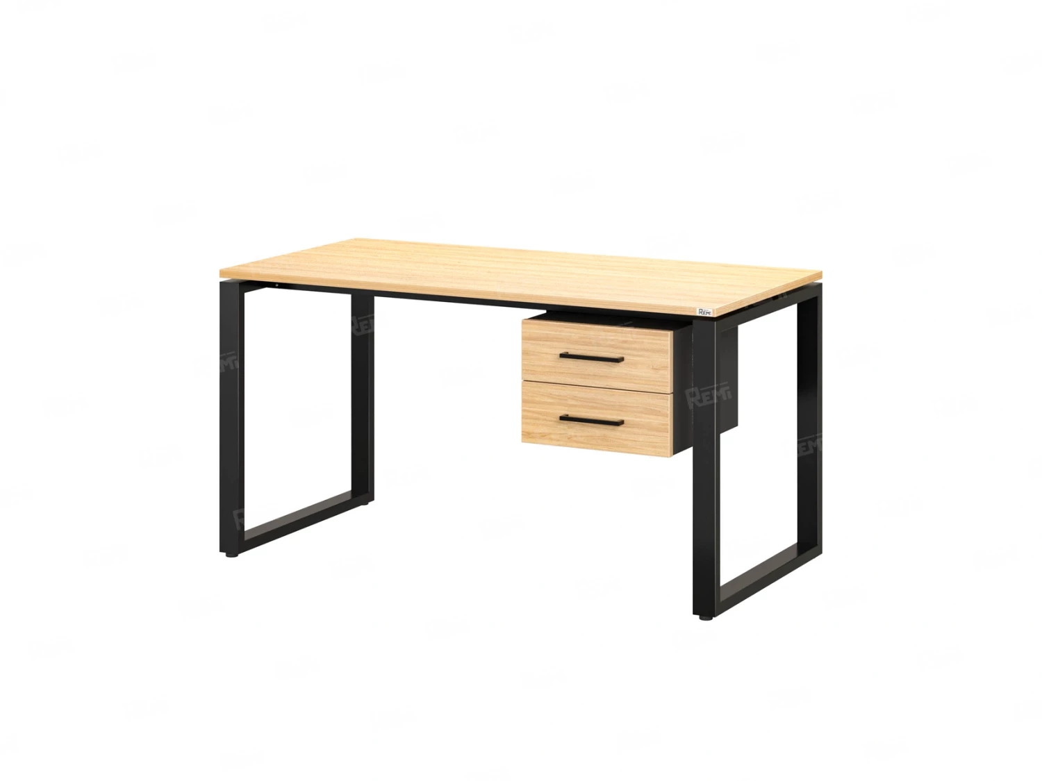 Стол прямой с подвесной тумбой 2 ящика, О-опора 2000x800x750 RM037-20x8 Вяз Швейцарский светлый/Черный