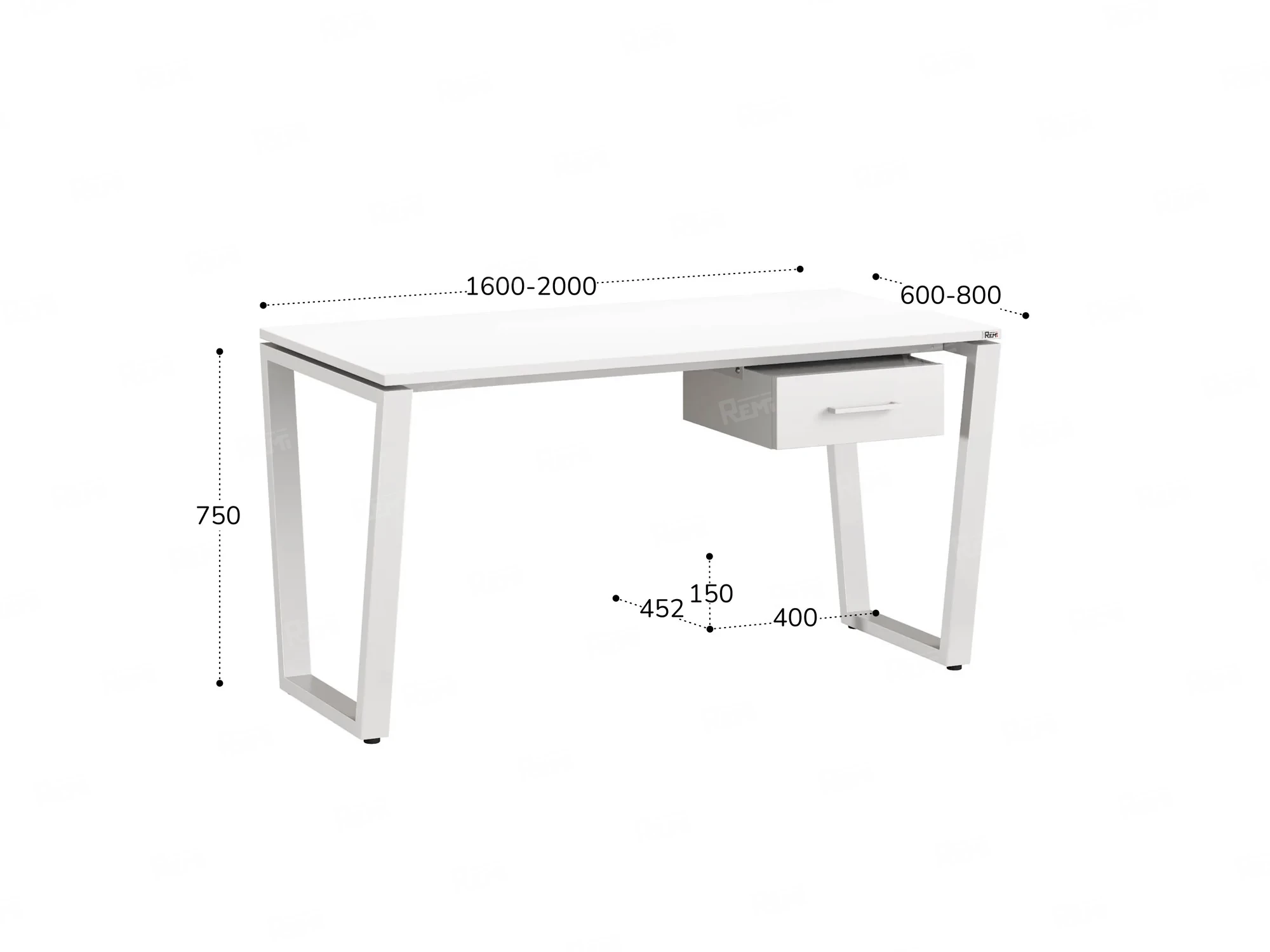 Стол прямой с подвесной тумбой, U-опора 1600x600x750 RM034-16x6 Белый/Белый