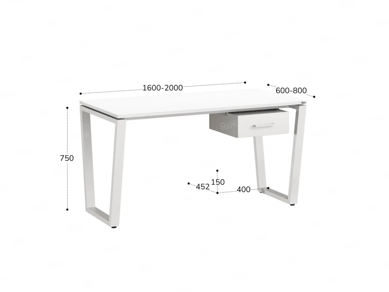 Стол прямой с подвесной тумбой, U-опора 1600x600x750 RM034-16x6 Белый/Белый