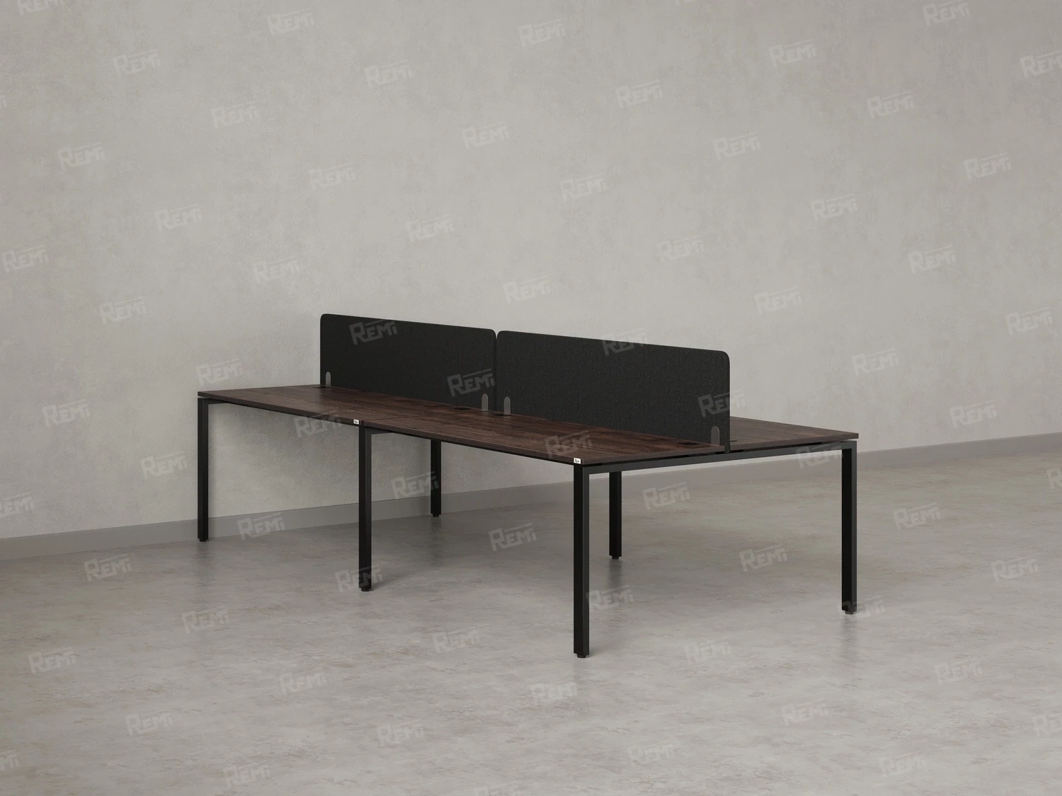 Бенч-система, 4 рабочих места, на П-образных опорах, 2 тканевых экранов 2800x1600x750 RM166-3-14x16 Дуб Апрельский шоколад/Черный