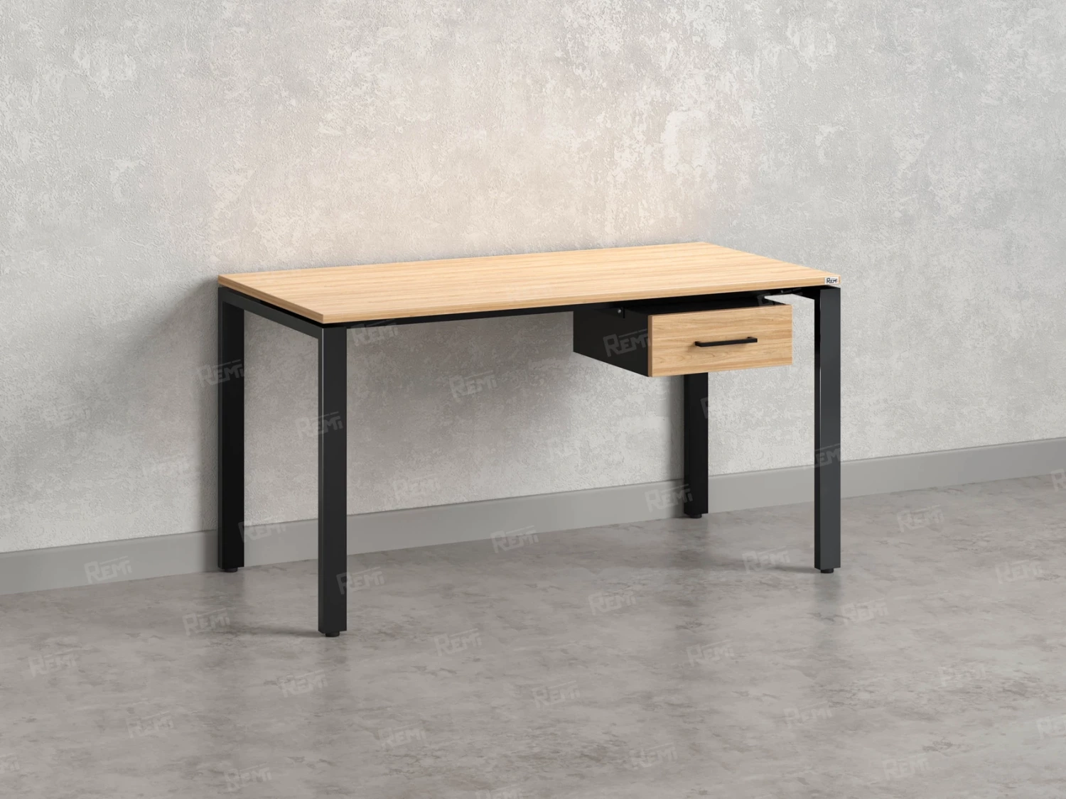 Стол прямой с подвесной тумбой, П-опора 1600x700x750 RM038-16x7 Вяз Швейцарский светлый/Черный