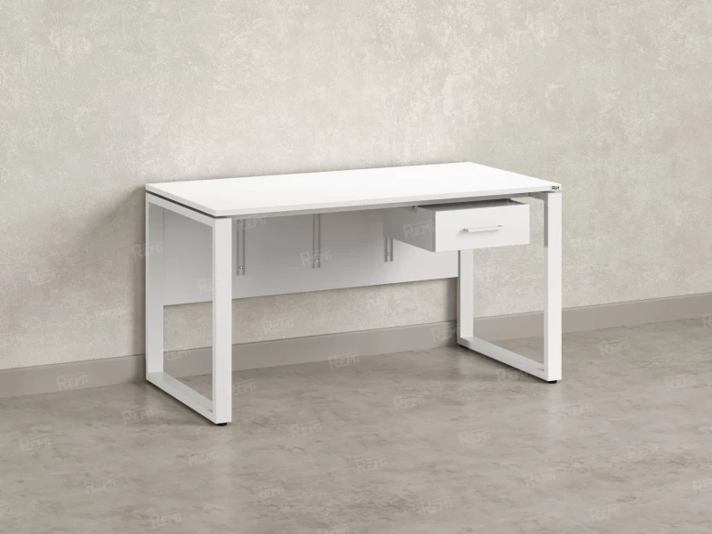 Стол прямой, подвесная тумба, ЛДСП экран, О-опора 1600x700x750 RM032-16x7 Белый/Белый