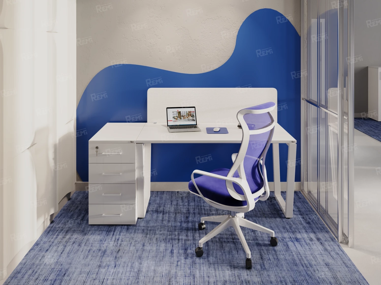 Стол прямой, подвесная тумба, ЛДСП экран, О-опора 1600x700x750 RM032-16x7 Белый/Белый