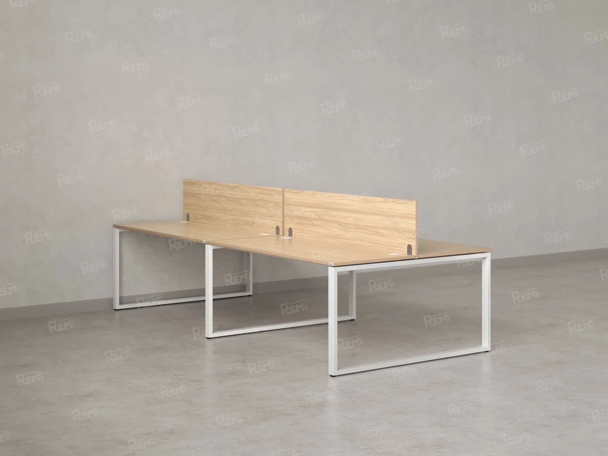 Бенч-система, 4 рабочих места, на О-образных опорах, 2 ЛДСП экранов 3200x1400x750 RM170-4-16x14 Вяз Швейцарский светлый/Белый