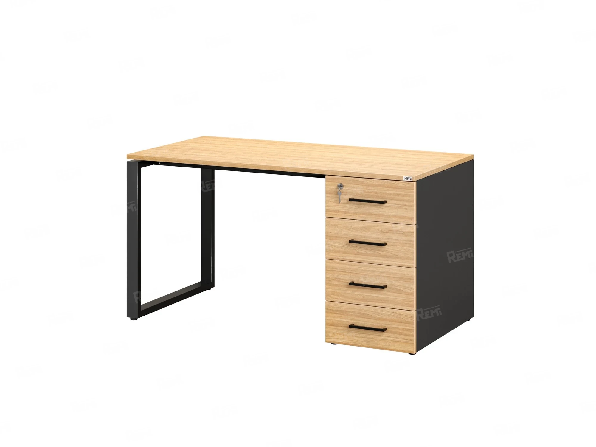 Стол прямой с тумбой на О-образных опоре, правый 1800x700x750 RM105-18x7 Вяз Швейцарский светлый/Черный