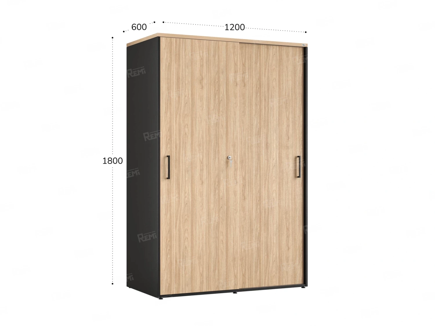 Шкаф-купе, регулируемые опоры, штанга, 1 полка 1200x600x1800 RM164-90x60 Вяз Швейцарский светлый/Черный