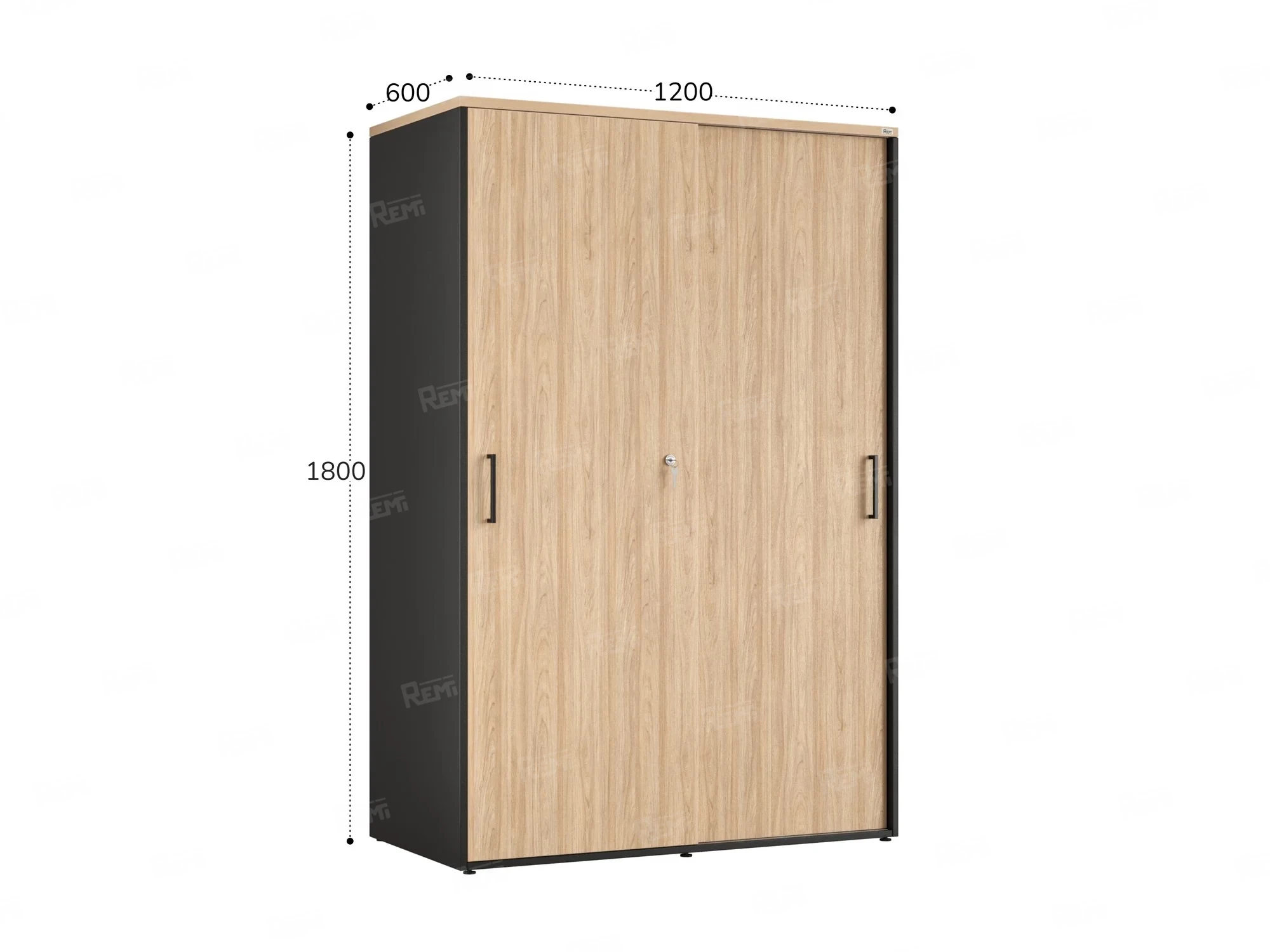 Шкаф-купе, регулируемые опоры, штанга, 1 полка 1200x600x1800 RM164-90x60 Вяз Швейцарский светлый/Черный