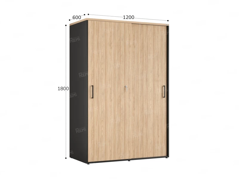 Шкаф-купе, регулируемые опоры, штанга, 1 полка 1200x600x1800 RM164-90x60 Вяз Швейцарский светлый/Черный