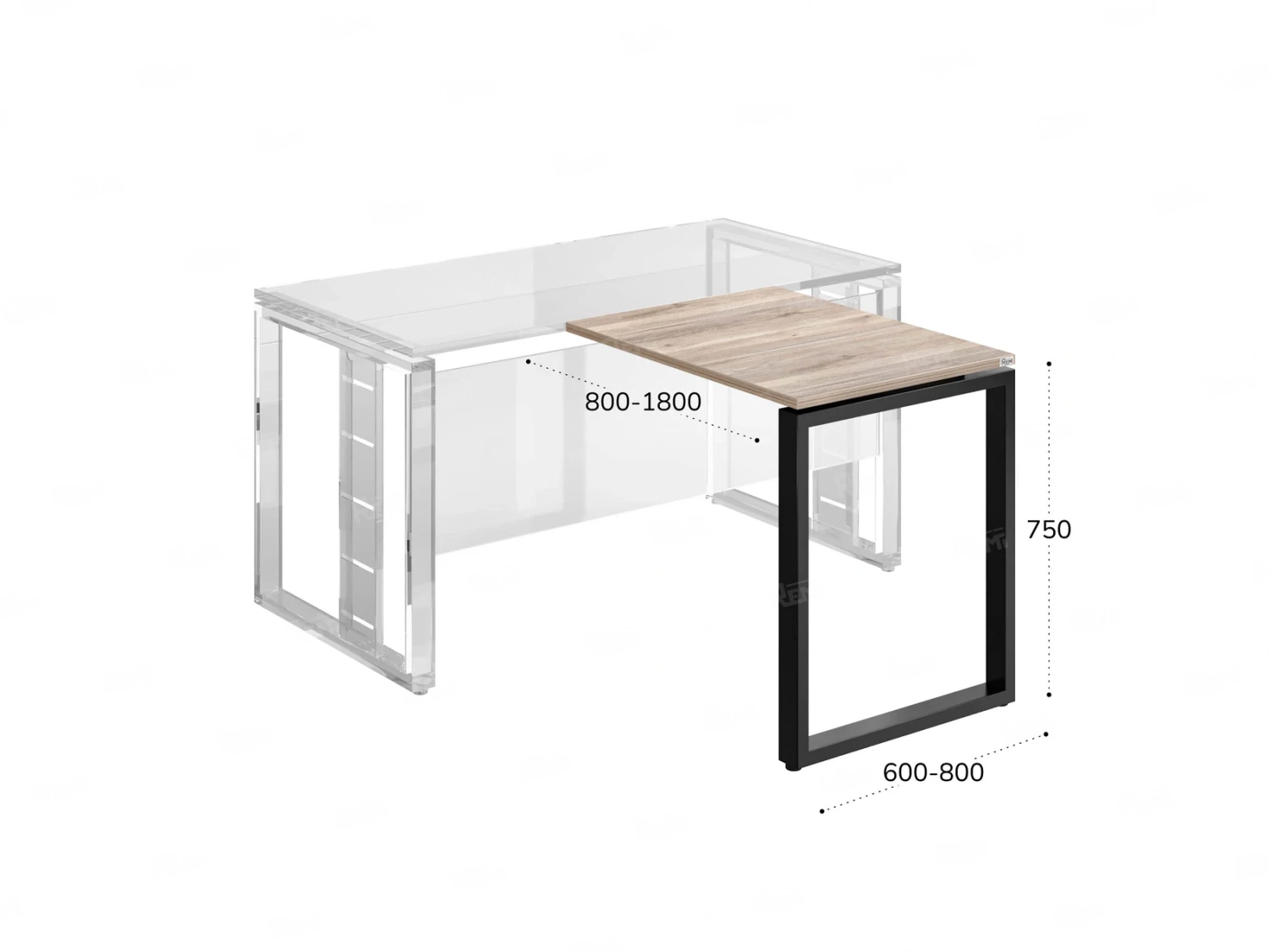 Брифинг прямой, с парящей столешнецей, на О-образном каркасе 1600x700x750 RM072-16x7 Дуб Маувелла/Черный