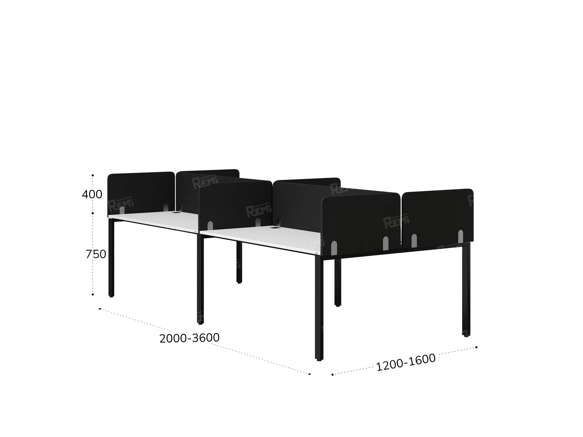 Бенч-система, 4 рабочих места, на П-образных опорах, 8 тканевых экранов 3200x1400x750 RM166-1-16x14 Белый/Черный