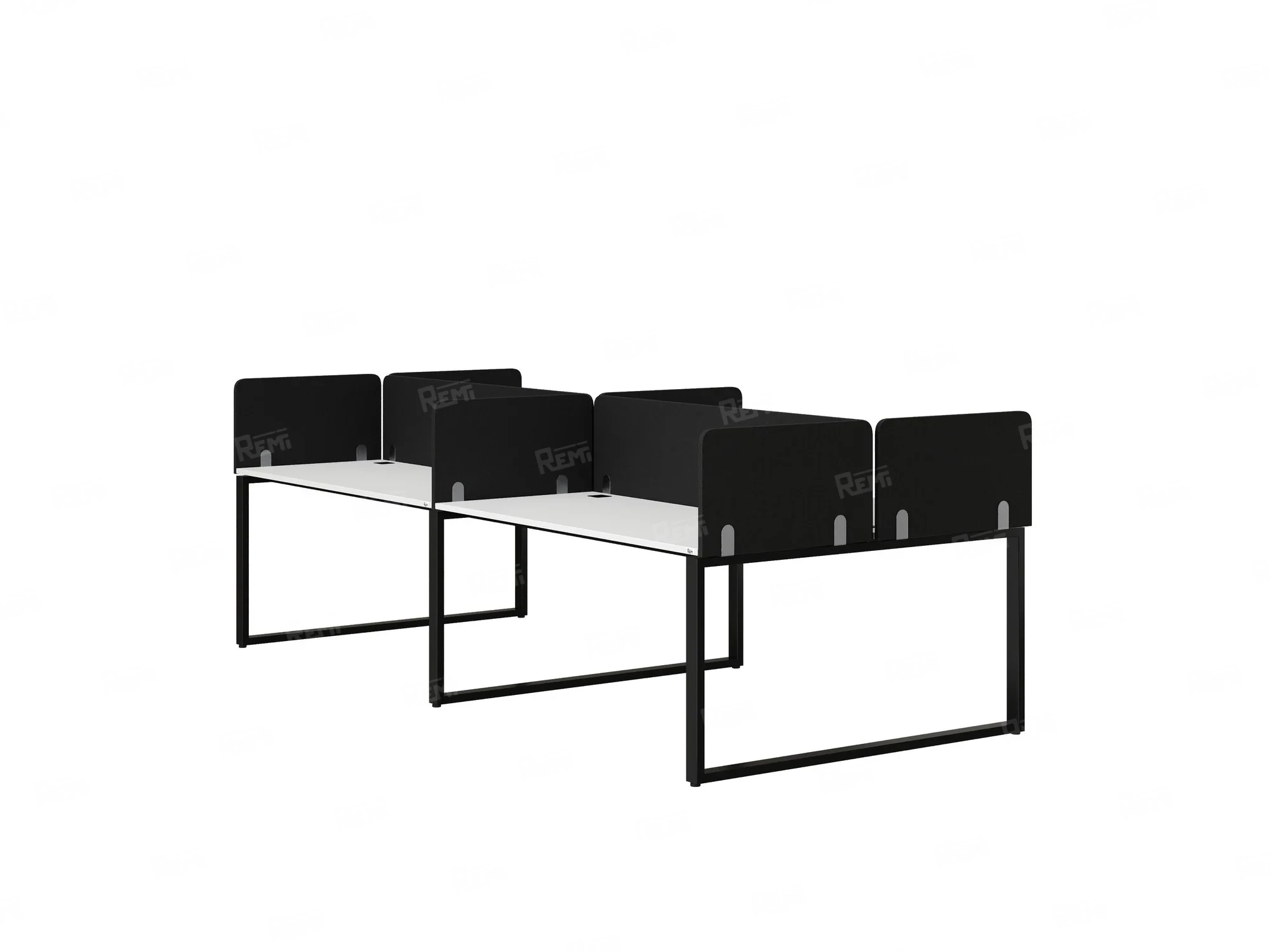 Бенч-система, 4 рабочих места, на О-образных опорах, 8 тканевых экранов 2000x1200x750 RM170-1-10x12 Белый/Черный