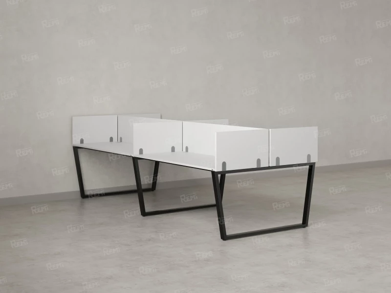 Бенч-система, 4 рабочих места, на U-образных опорах, 8 ЛДСП экранов 3200x1400x750 RM173-2-16x14 Белый/Черный