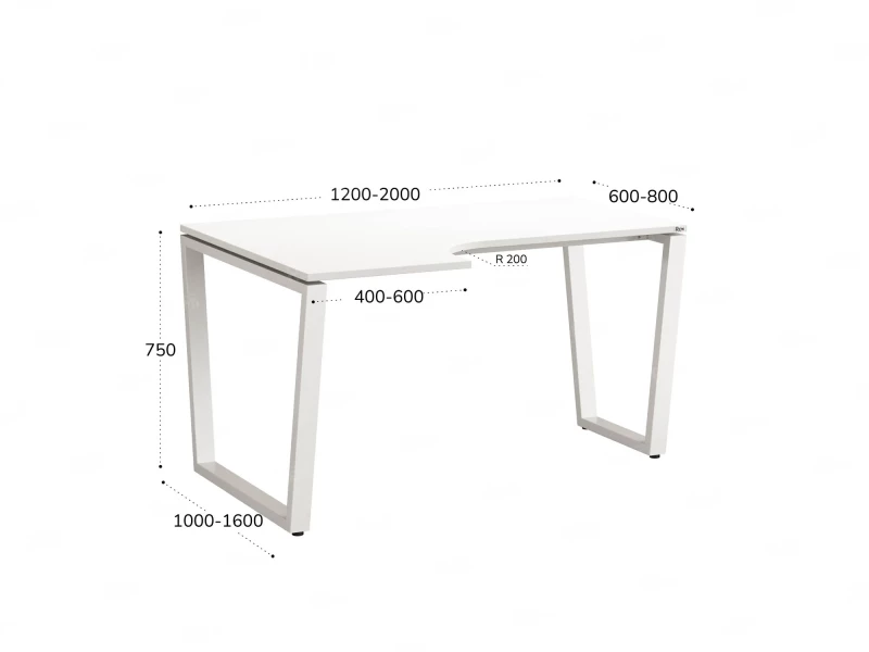 Стол угловой, U-опора, левый 1600x900/1200x750, RM051-16x9-12 Белый/Белый