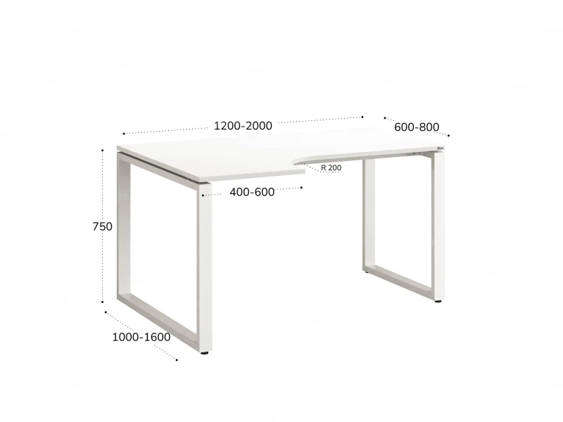 Стол угловой, О-опора, левый 1400x900/1200x750, RM055-14x9-12 Белый/Белый