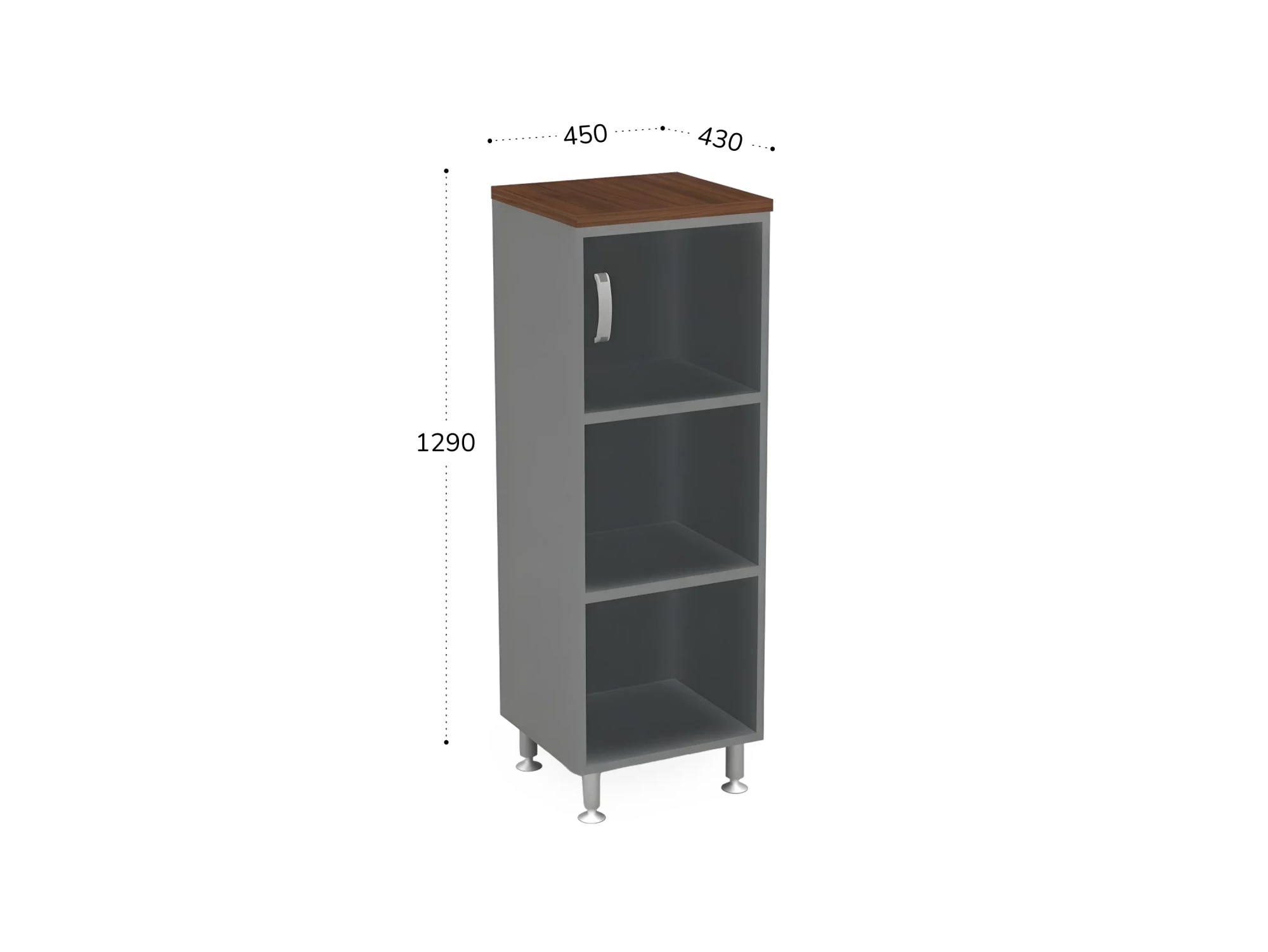 BRL RB049-45х43R Стеллаж закрытый витрина стекло левый 450х430х1290 Орех Вармия/Серый вулканический