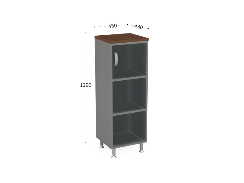 BRL RB049-45х43R Стеллаж закрытый витрина стекло левый 450х430х1290 Орех Вармия/Серый вулканический