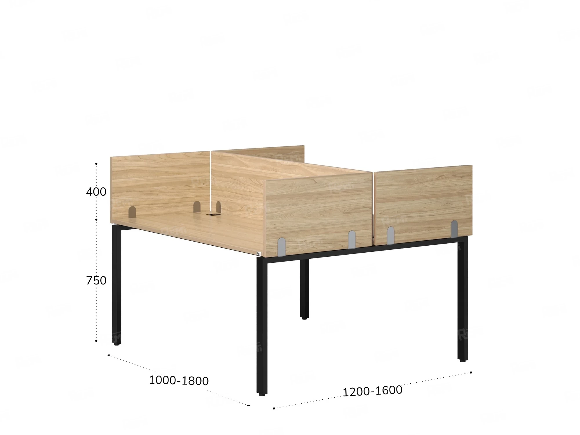 Бенч-система, 2 рабочих места, 5 ЛДСП экранов 1400x1200x750 RM165-4-14x12 Вяз Швейцарский светлый/Черный