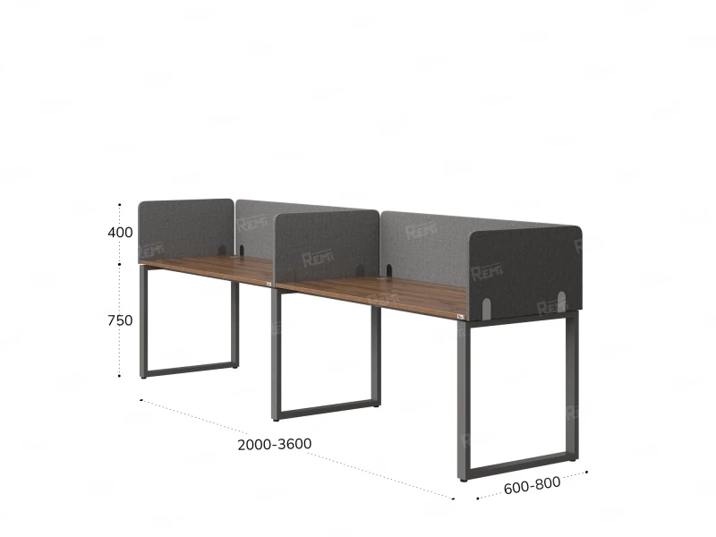 Бенч-система в 1 ряд, 2 рабочих места 5 тканевых экранов 3200x800x750 RM168-1-32x8 Дуб Юстус/Серый