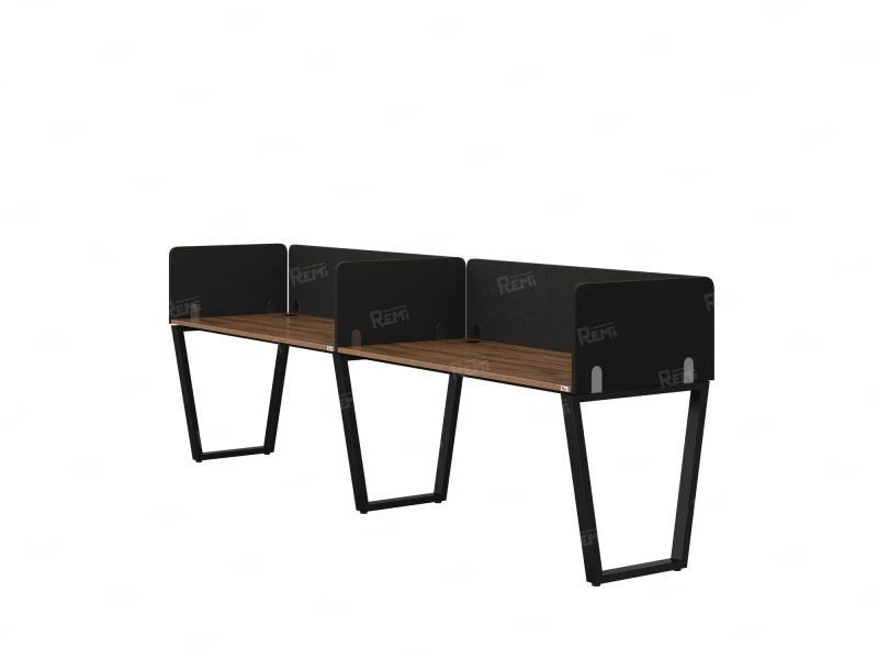 Бенч-система в 1 ряд, 2 рабочих места 5 тканевых экранов 3200x800x750 RM174-1-32x8 Дуб Юстус/Черный