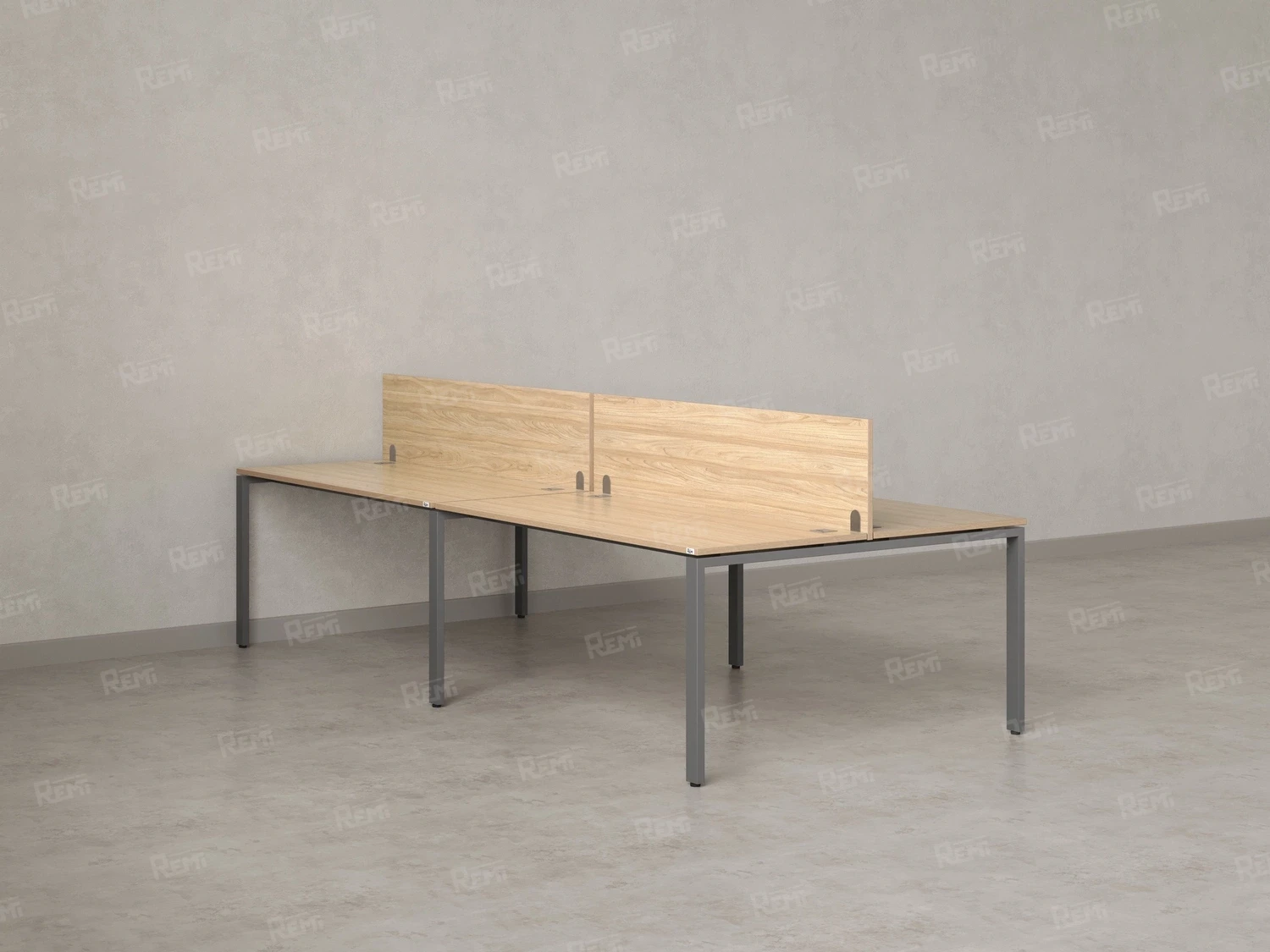 Бенч-система, 4 рабочих места, на П-образных опорах, 2 ЛДСП экранов 2000x1200x750 RM166-4-10x12 Вяз Швейцарский светлый/Серый