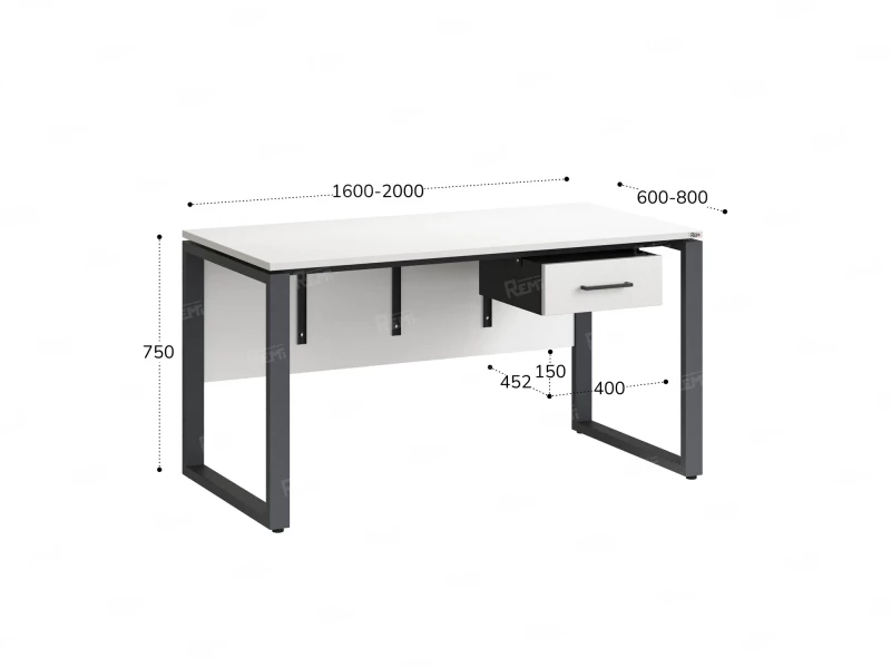 Стол прямой, подвесная тумба, ЛДСП экран, О-опора 1600x700x750 RM032-16x7 Белый/Серый
