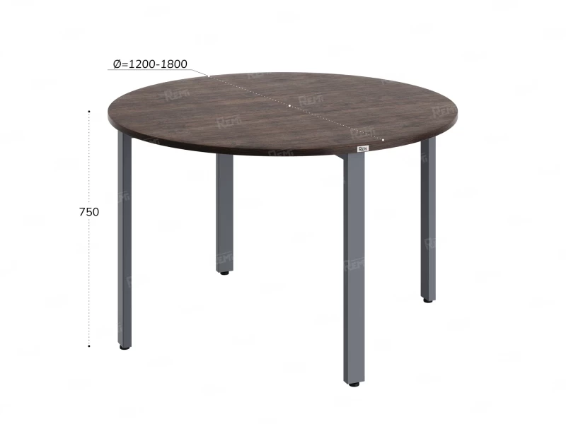 Круглый стол на П-образных опорах 1500x1500x750 RM186-15x15 Дуб Апрельский шоколад/Серый