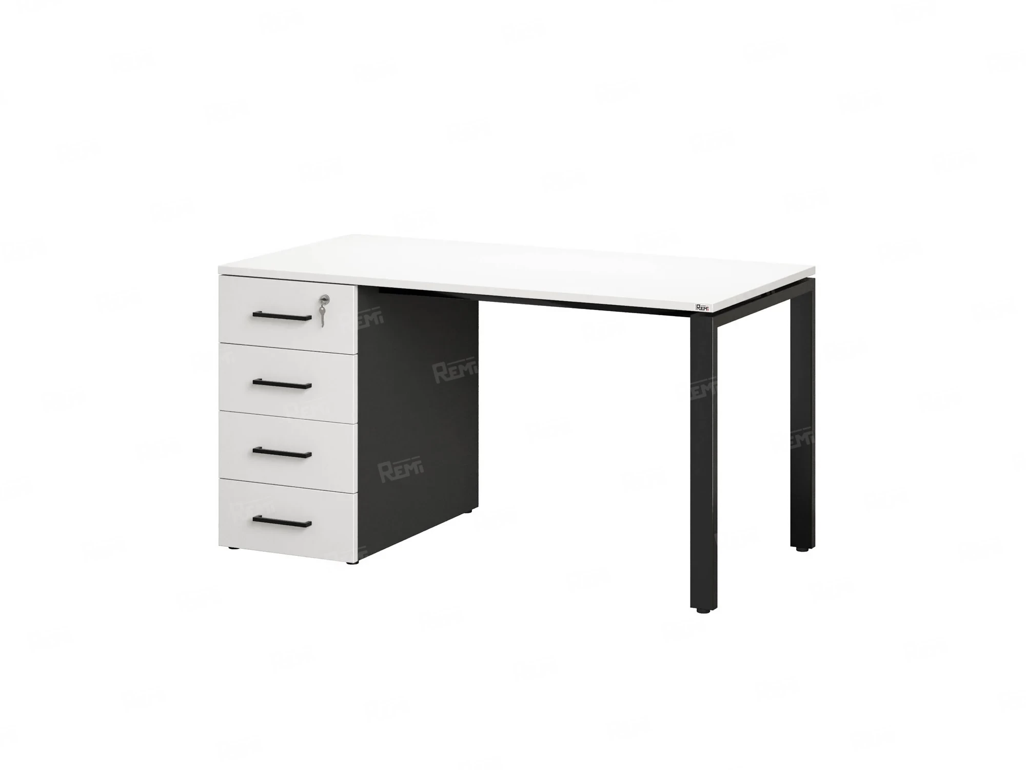 Стол прямой с тумбой на П-образных опоре, левый 1600x700x750 RM102-16x7 Белый/Черный