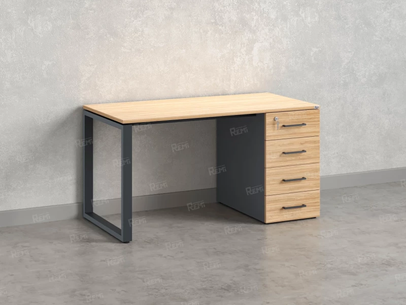 Стол прямой с тумбой на О-образных опоре, правый 1800x700x750 RM105-18x7 Вяз Швейцарский светлый/Серый