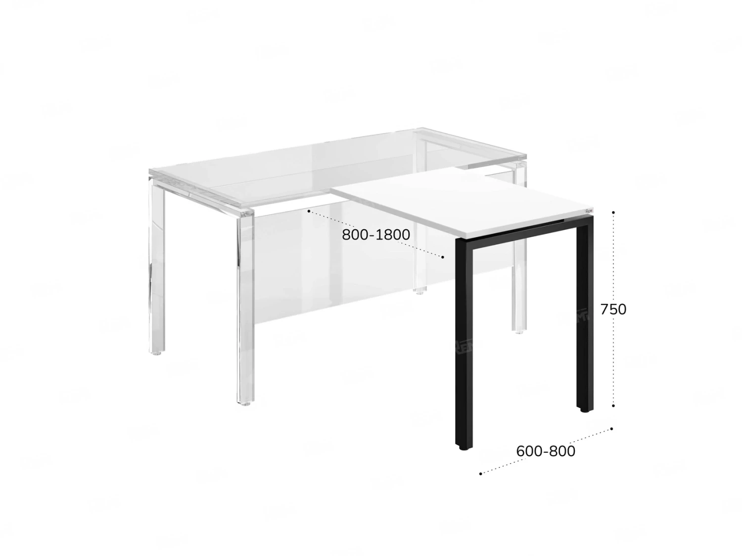 Брифинг прямой, с парящей столешнецей, на П-образном каркасе 1400x600x750 RM070-14x6 Белый/Черный