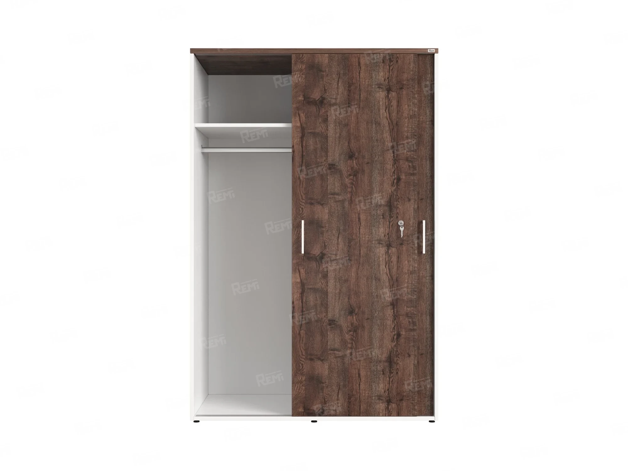 Шкаф-купе, регулируемые опоры, штанга, 1 полка 1200x600x1800 RM164-90x60 Дуб Апрельский шоколад/Белый